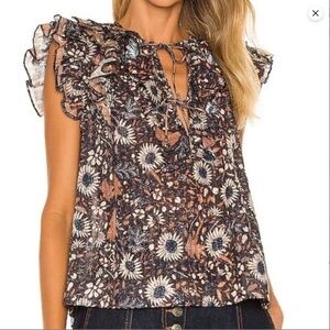 Ulla Johnson ruffle top in sunflower print | Size 8